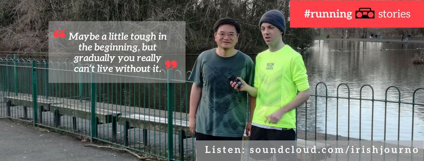 interviewing a runner at South Manchester parkrun